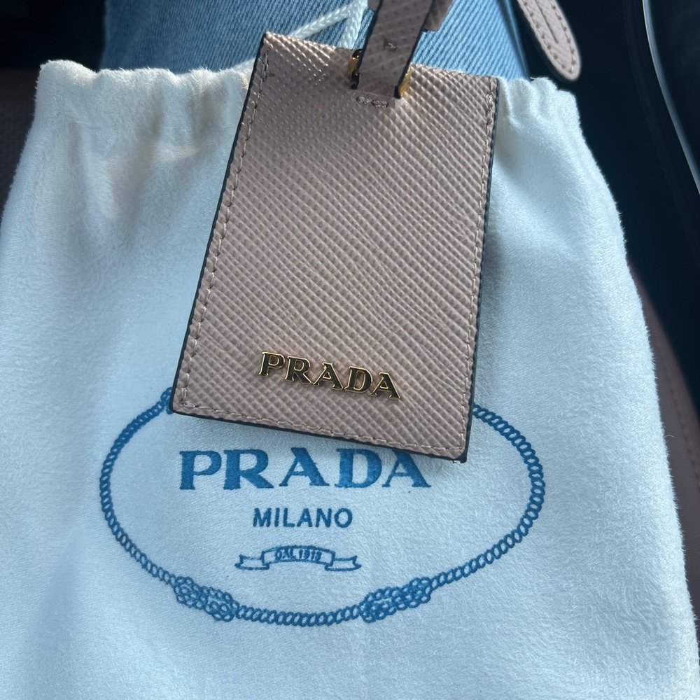 Prada Pink Leather Tag with White Dust Bag